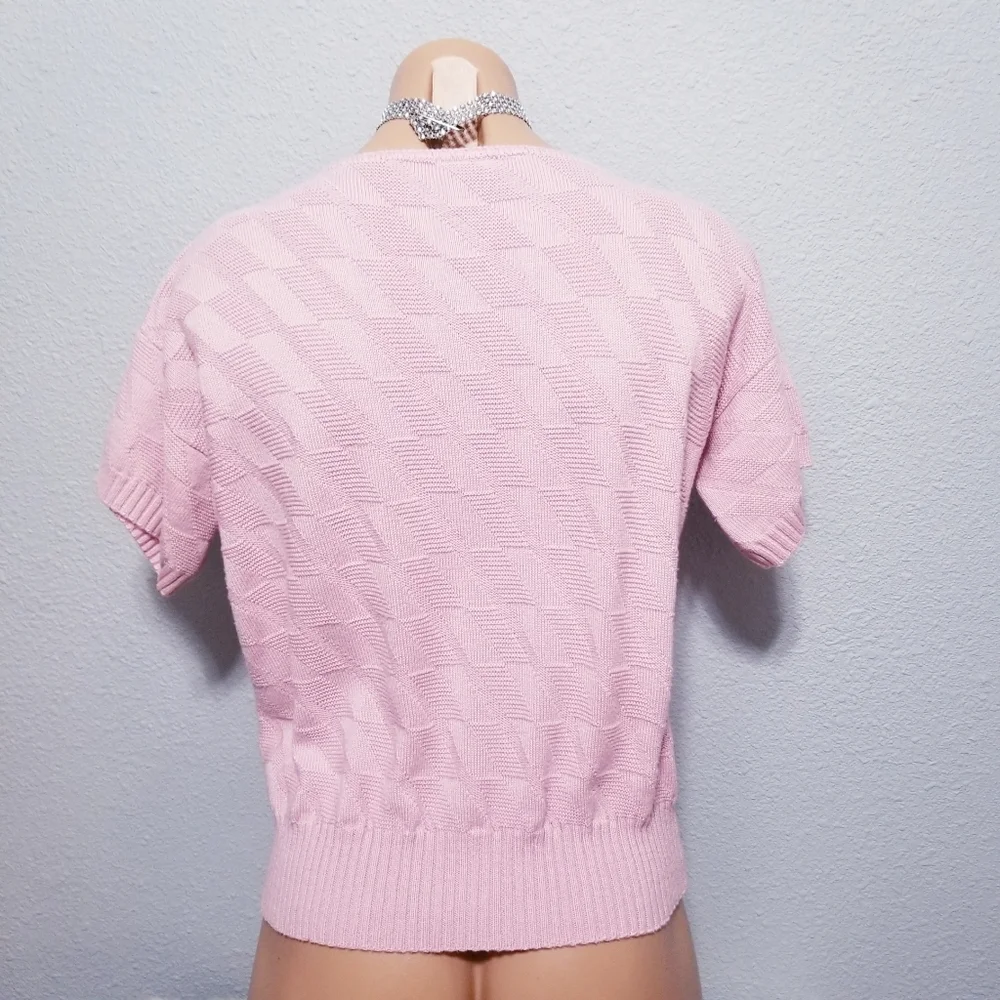 Vintage 80s retro new wave pink sweater top blouse SMALL - Picture 5 of 5